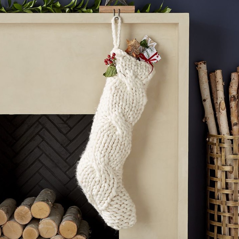 Crate & Barrel Ivory Cozy Knit Christmas Stocking x 2 NEW!